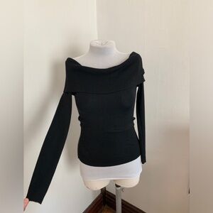 NWT Studio By The Workshop Black Off Shoulder Soft Wool Blend Sweater NEW S Rib